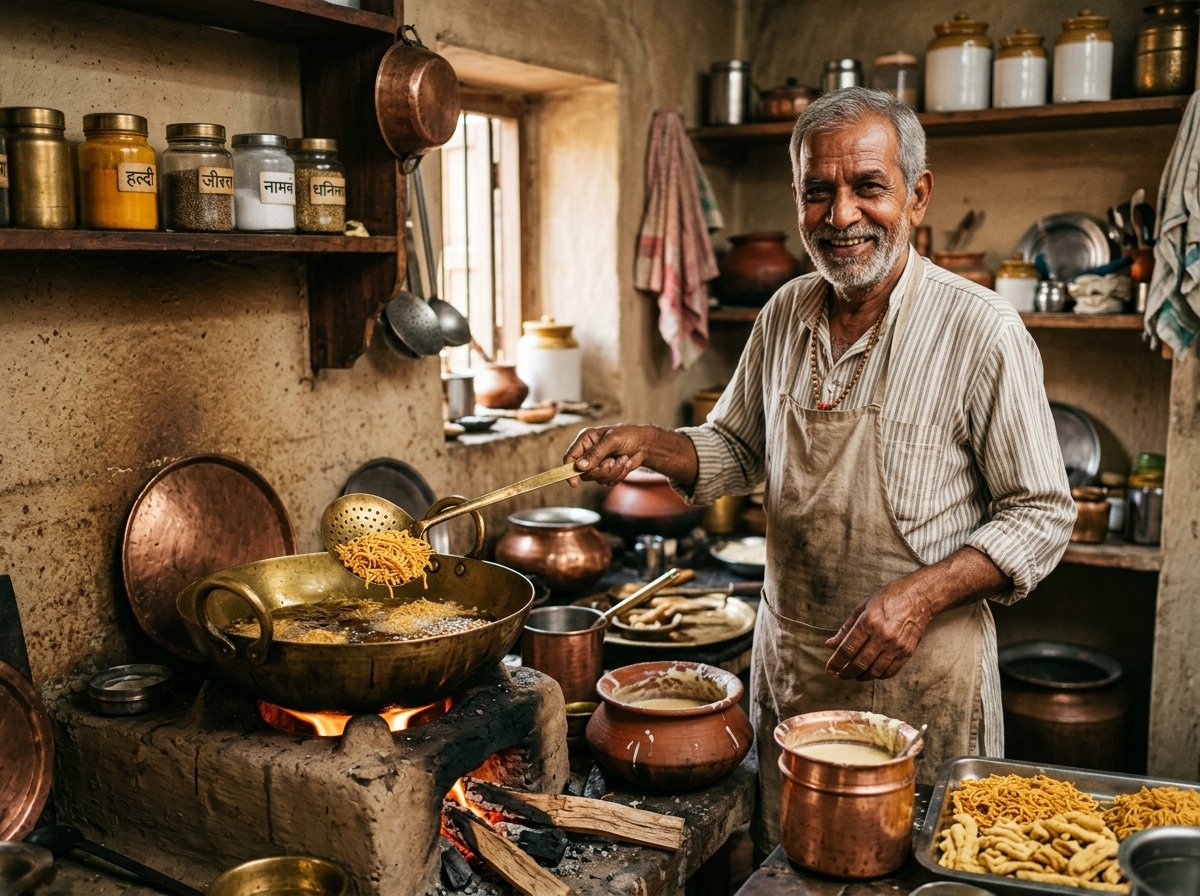 Artisan snack maker in traditional kitchen